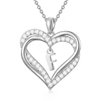 TOUPOP Sterling Silver Heart F Initial Letter Pendant Necklace for Women Jewelry Christmas Valentine Mothers Day Birthday Gifts for Women Her Wife Girlfriend Mom-style_name:Heart Initial F