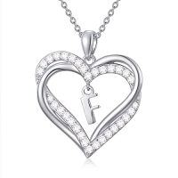 wholesale TOUPOP Heart Initial Necklace 925 Sterling Silver Initial A-z Letter Pendant Necklace Double Heart Jewelry Anniversary Birthday Christmas Gifts For Women Her Wife Girlfriend -style_name:Heart Initial F