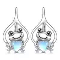 TOUPOP Sterling Silver Stone Animal Leverback Hoop Earrings-style_name:Frog
