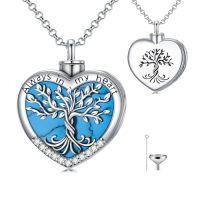 wholesale TOUPOP Tree Of Life Urn Necklaces For Ashes 925 Sterling Silver Heart Cremation Jewelry Memorial Keepsake Jewelry With Funnel Filler For Women Men -color_name:A-Heart Tree of Life-Turquoise