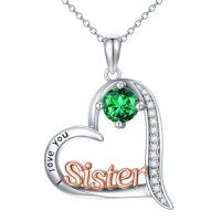 wholesale Sister Gifts Birthstone Necklaces 925 Sterling Silver Heart Birthstone Necklace Sister Jewelry Birthday Christmas Gifts For Women Friend Daughter -color_name:05-May-Emerald