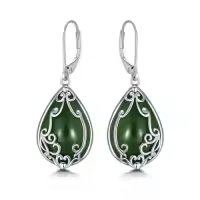 TOUPOP 14K Gold Plated Sterling Silver Round Natural Jade Earrings-style_name:D-Filigree-White Gold