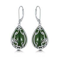 wholesale Natural Jade Earrings For Women 14k Gold Plated Sterling Silver Round Jade Jewelry Birthday Christmas Gifts For Women Mom Her -style_name:D-Filigree-White Gold