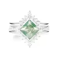 TOUPOP 10k Gold Moss Agate Moissanite Wedding Ring Set For Women-style_name:G Moss Agate Moissanite Ring