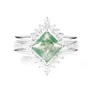 G Moss Agate Moissanite Ring