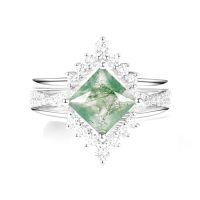 wholesale TOUPOP 3pcs Natural Moss Agate Moissanite Wedding Ring Set For Women Natural Moss Agate Ring Bridal Set 925 Sterling Silver 10k 14k 18k Solid Gold Engraved Egagement Anniversary Ring For Wife -style_name:G Moss Agate Moissanite Ring