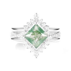 G Moss Agate Moissanite Ring