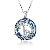 TOUPOP Sterling Silver Crystal Tree Of Life Necklace For Women-color_name:B-Mother and 2 Child-Blue Crystal