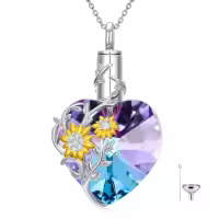 TOUPOP 925 Sterling Silver Rose Crystal Flower Cremation Urn Necklace-style_name:Sunflower