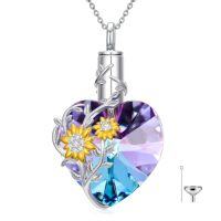 wholesale TOUPOP Rose/lotus/sunflower Flower Cremation Urn Necklace For Ashes 925 Sterling Silver Heart Crystal Memorial Jewelry For Women -style_name:Sunflower