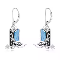 TOUPOP Sterling Silver Turquoise Dangle Teardrop Bohemian Earrings-style_name:Cowgirl Boots