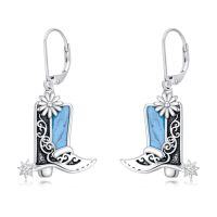 wholesale TOUPOP Turquoise Dangle Earrings For Women 925 Sterling Silver Western Teardrop Bohemian Drop Earrings Christmas Gift For Women -style_name:Cowgirl Boots