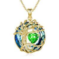 wholesale TOUPOP Tree Of Life Birthstone Necklace 925 Sterling Silver Pendant Austrian Crystal Jewelry Anniversary Birthday Christmas Gifts For Women Mom Her Wife -color_name:05-May-Emerald,style_name:18K Gold-Blue Crystal