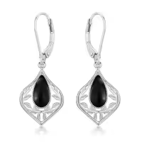 TOUPOP Sterling Silver Gemstone Filigree Teardrop Leverback Earrings-color_name:C-Black Onyx