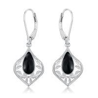 wholesale Filigree Teardrop Earrings 925 Sterling Silver Gemstone Leverback Earrings Jewelry Birthday Christmas Gifts For Women -color_name:C-Black Onyx