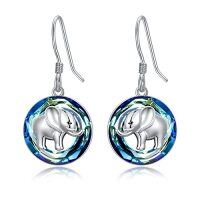 wholesale TOUPOP Dragonfly/butterfly/hummingbird/elephant/turtle Earrings Sterling Silver Animals Dangle Drop Earrings With Blue Circle Crystal Small Cute Animals Jewelry Gifts For Women Friends Birthday Christmas -style_name:Elephant Earrings