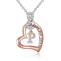 TOUPOP Sterling Silver & 14k Rose Gold Plated Heart Infinity Initial Letter Necklace-style_name:P