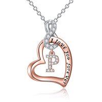 wholesale TOUPOP Christmas Gifts For Women Sterling Silver Initial Letter Necklaces For Women 14k Rose Gold Plated Heart Infinity Necklace I Love You Jewelry Birthday Gifts For Mom Daughter Wife -style_name:P