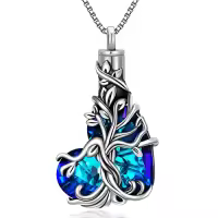 TOUPOP Sterling Silver Crystal Tree Of Life Urn Necklace For Ashes Memorial Keepsake-color_name:Heart-Blue Crystal