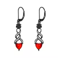 TOUPOP Sterling Silver Red Agate Gothic Bat Skull Cross Celtic Knot Leverback Earrings-style_name:Celtic knot