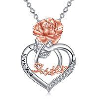 wholesale TOUPOP Sister Gifts From Sister Birth Flower Sister Necklace Sister Birthday Gifts From Sister Sterling Silver Sister Necklaces I Love You Sister Pendant Necklace Fashion Jewelry Gifts For Women Friend Sister Female Friendship Lasts Forever Jewelry Birthday Birth Flower Necklace -color_name:09-September-Peony