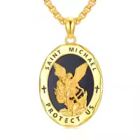 TOUPOP Sterling Silver Four Way Cross St Michael St Christopher St Benedict St Joseph St Francis Pendant Necklace-style_name:1-St Michael-Golden Plated