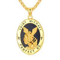 wholesale Patron Saint Necklace S925 Sterling Silver Four Way Cross Necklace St Michael/st Christopher/st Benedict/st Joseph/st Francis Pendant, Religious Protection Necklace For Men Women Birthday Father's Day Anniversary -style_name:1-St Michael-Golden Plated