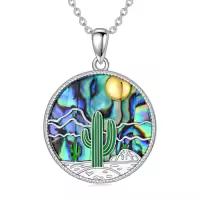 TOUPOP Sterling Silver Abalone Shell Cactus Tree Of Life Pendant Necklace-style_name:2-Cactus