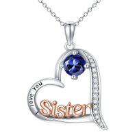 wholesale Sister Gifts Birthstone Necklaces 925 Sterling Silver Heart Birthstone Necklace Sister Jewelry Birthday Christmas Gifts For Women Friend Daughter -color_name:09-September-Sapphire