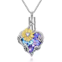 TOUPOP Sterling Silver Heart Crystal Sunflower Urn Necklace Ashes Keepsake-color_name:Sunflower-Purple