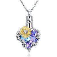 wholesale TOUPOP Sunflower Urn Necklace For Ashes With Heart Crystal S925 Sterling Silver Dainty Sunflower Pendant Cremation Jewelry Ashes Keepsake W/funnel Filler Memorial Gifts For For Women Mom Grandma -color_name:Sunflower-Purple