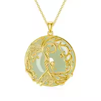 TOUPOP 14K Gold Plated Sterling Silver Jade Tree Of Life Necklace-style_name:2B-Mother 1 Children-Gold-Jade
