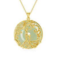 wholesale Gifts For Women Tree Of Life Necklace 14k Gold Plated Sterling Silver Round Jade Jewelry For Women Mom Sister Birthday Christmas Gifts -style_name:2B-Mother 1 Children-Gold-Jade