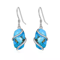 TOUPOP 925 Sterling Silver Gemstone Dainty Drop Earrings-color_name:Dangle-Turquoise