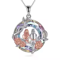 TOUPOP Sterling Silver Crystal Sister Rose Flower Sisters Necklace-color_name:A-2 Sister-Purple Crystal
