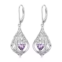 TOUPOP Sterling Silver Birthstone Tree Of Life Earrings-style_name:2-Feb-Amethyst