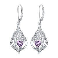 wholesale Birthstone Tree Of Life Earrings 925 Sterling Silver Birthstone Earrings Tree Of Life Jewelry Birthday Christmas Gifts For Women -style_name:2-Feb-Amethyst