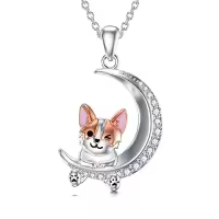 TOUPOP Sterling Silver & Crystal Axolotl Corgi Necklace Cute Animal Jewelry-style_name:Corgi