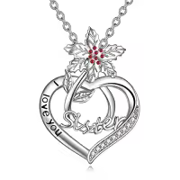 TOUPOP Sterling Silver Birth Flower Sister Necklace-color_name:12-December-Holly