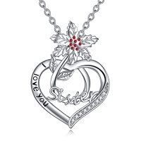 wholesale TOUPOP Sister Gifts From Sister Birth Flower Sister Necklace Sister Birthday Gifts From Sister Sterling Silver Sister Necklaces I Love You Sister Pendant Necklace Fashion Jewelry Gifts For Women Friend Sister Female Friendship Lasts Forever Jewelry Birthday Birth Flower Necklace -color_name:12-December-Holly