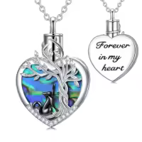 TOUPOP Sterling Silver Abalone Shell Tree Of Life Urn Necklace-style_name:Cat