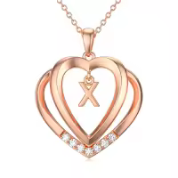 TOUPOP 925 Sterling Silver Moissanite Heart Letter Pendant Necklace-style_name:Rose Gold - X Initial