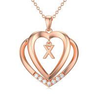 wholesale Heart Initial Necklace For Women 925 Sterling Silver Letter Pendant With Moissanite Personalized Charm Alphabet Jewelry Birthday Anniversary Mothers Day Christmas Gifts For Her Wife Girlfriend Mom -style_name:Rose Gold - X Initial