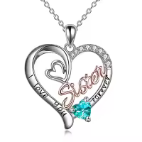 TOUPOP Sterling Silver & Birthstone I Love You Forever Sister Pendant Gift-color_name:12 Dec - Blue Tanzanite