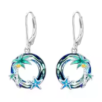 TOUPOP Sterling Silver Turtle Jellyfish Dolphin Starfish Whale Dangle Drop Earrings Ocean Jewelry-style_name:Palm Tree Starfish
