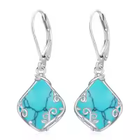 TOUPOP Sterling Silver Gemstone Filigree Teardrop Leverback Earrings-color_name:A-Turquoise