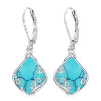 wholesale Filigree Teardrop Earrings 925 Sterling Silver Gemstone Leverback Earrings Jewelry Birthday Christmas Gifts For Women -color_name:A-Turquoise