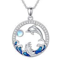 wholesale TOUPOP Ocean Wave Necklace 925 Sterling Silver Palm Tree/cactus/dolphin/surf Beach Pendant Jewelry Christmas Birthday Gifts For Women Daughter Friends -style_name:Dolphin