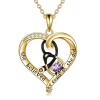 TOUPOP Sterling Silver Birthstone Stethoscope Necklace Gift For Nurse-style_name:02 Feb-Amethyst-Yellow Gold Plated