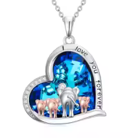 TOUPOP 925 Sterling Silver Crystal Heart Elephant Necklace Pendant-style_name:4-Elephant